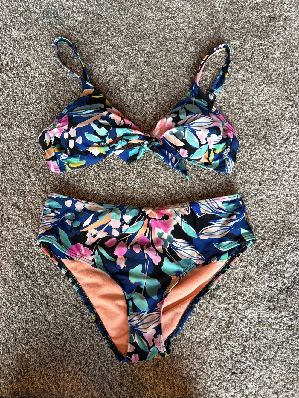 Floral Navy High-Waist Bikini Set - Navy Floral